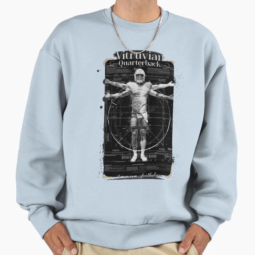 Vitruvian Quarterback Proportion Sweatshirt - Minimalist Print Men Women - T-Shirt, Sweatshirt, Hoodie