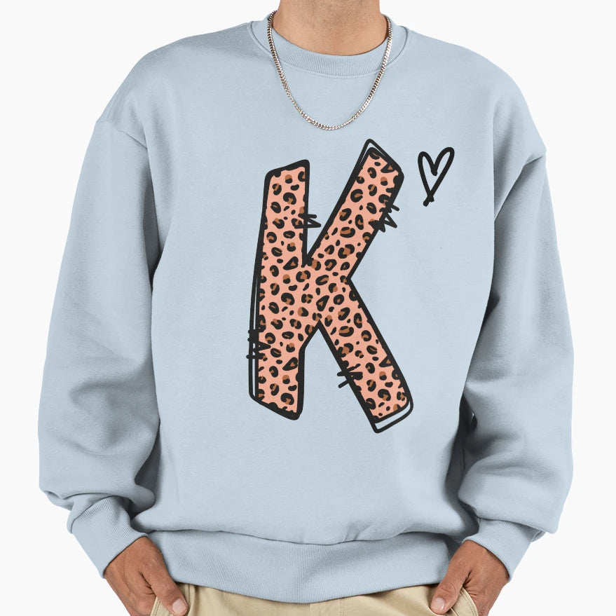 Monogram Letter K Leopard Sweatshirt - Novelty Apparel for Adults - T-Shirt, Sweatshirt, Hoodie