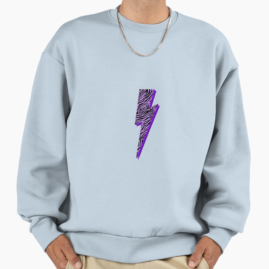 Purple Zebra Lightning Bolt Sweatshirt - Unique Graphic Unisex - T-Shirt, Sweatshirt, Hoodie