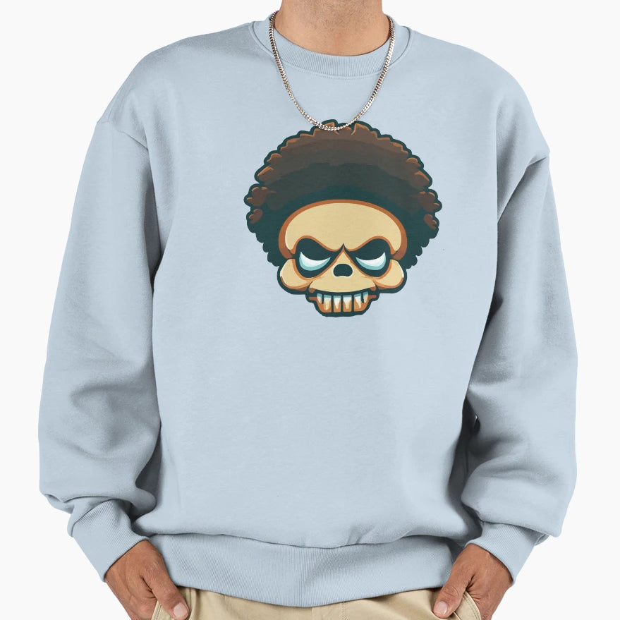 Skull Afro Hairstyle Sweatshirt - Fun Novelty Design for Adults - T-Shirt, Sweatshirt, Hoodie