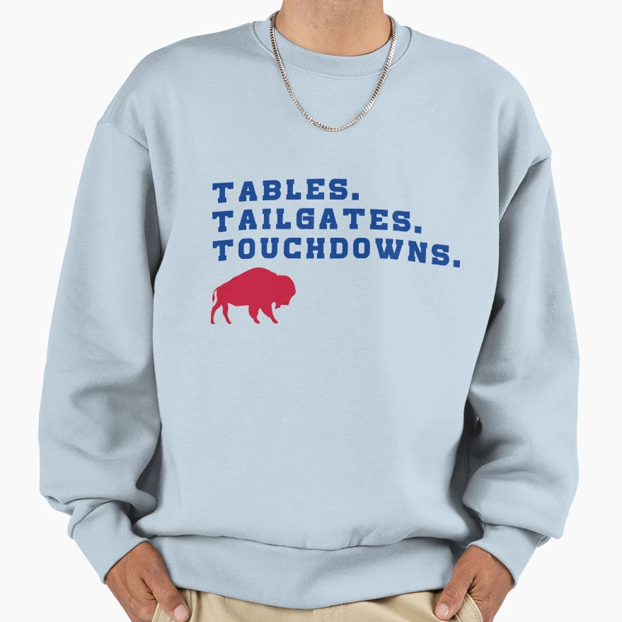 Tabes Tailgates Touchdowns Buffalo Sweatshirt - Unique Graphic for Adults - T-Shirt, Sweatshirt, Hoodie