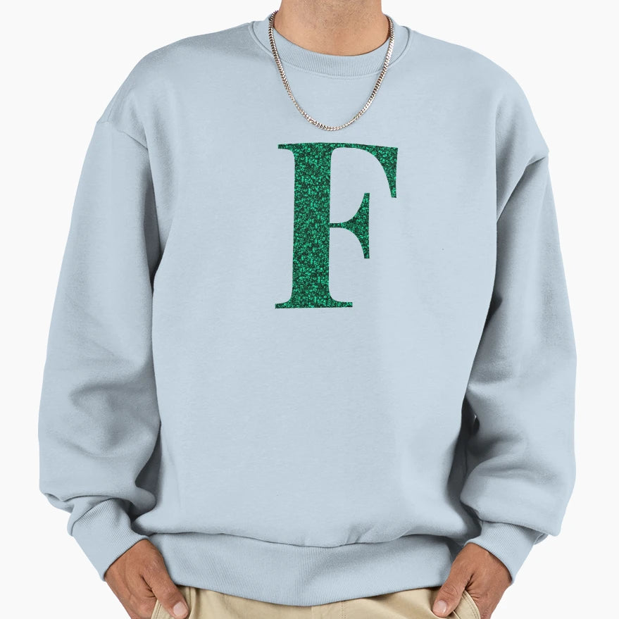 Letter F Emerald Dark Green Glitter Sweatshirt - Unique Graphic Men Women - T-Shirt, Sweatshirt, Hoodie