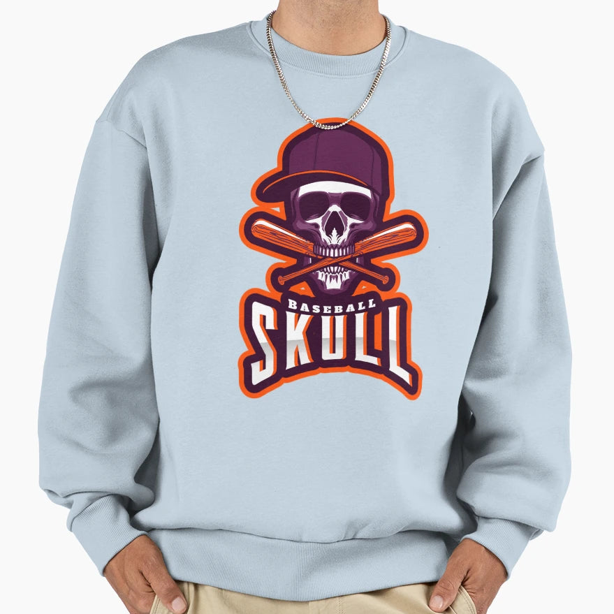 Baseball Skull Sweatshirt - Minimalist Print for Adults - T-Shirt, Sweatshirt, Hoodie