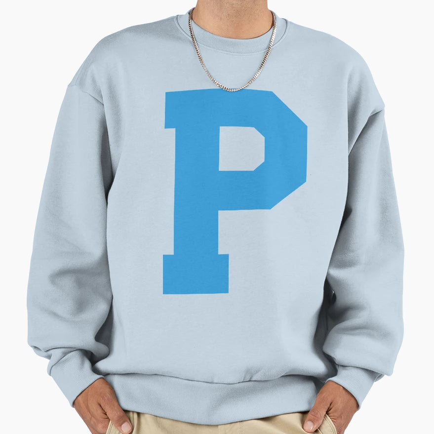 Alphabet Blue P Sports Letter P Sweatshirt - Minimalist Print Men Women - T-Shirt, Sweatshirt, Hoodie