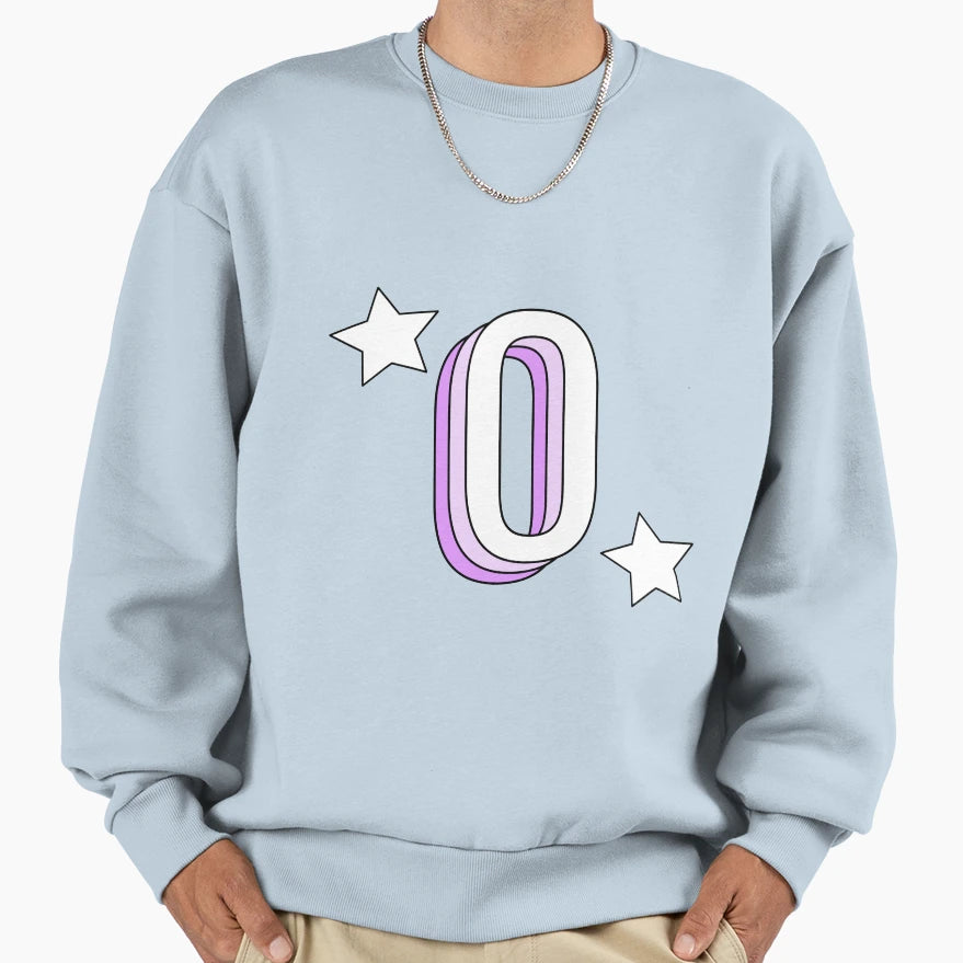 Aesthetic Purple Letter O Stars Sweatshirt - Streetwear Style for Adults - T-Shirt, Sweatshirt, Hoodie