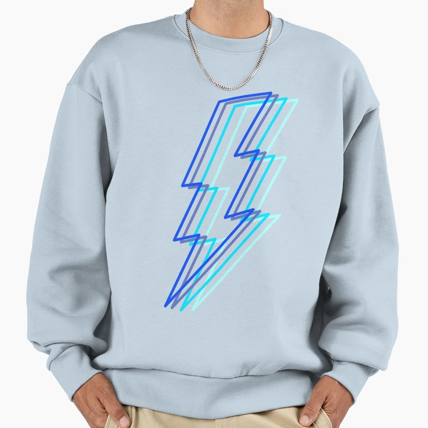 Blue Layered Lighting Bolt Sweatshirt - Streetwear Style for Adults - T-Shirt, Sweatshirt, Hoodie