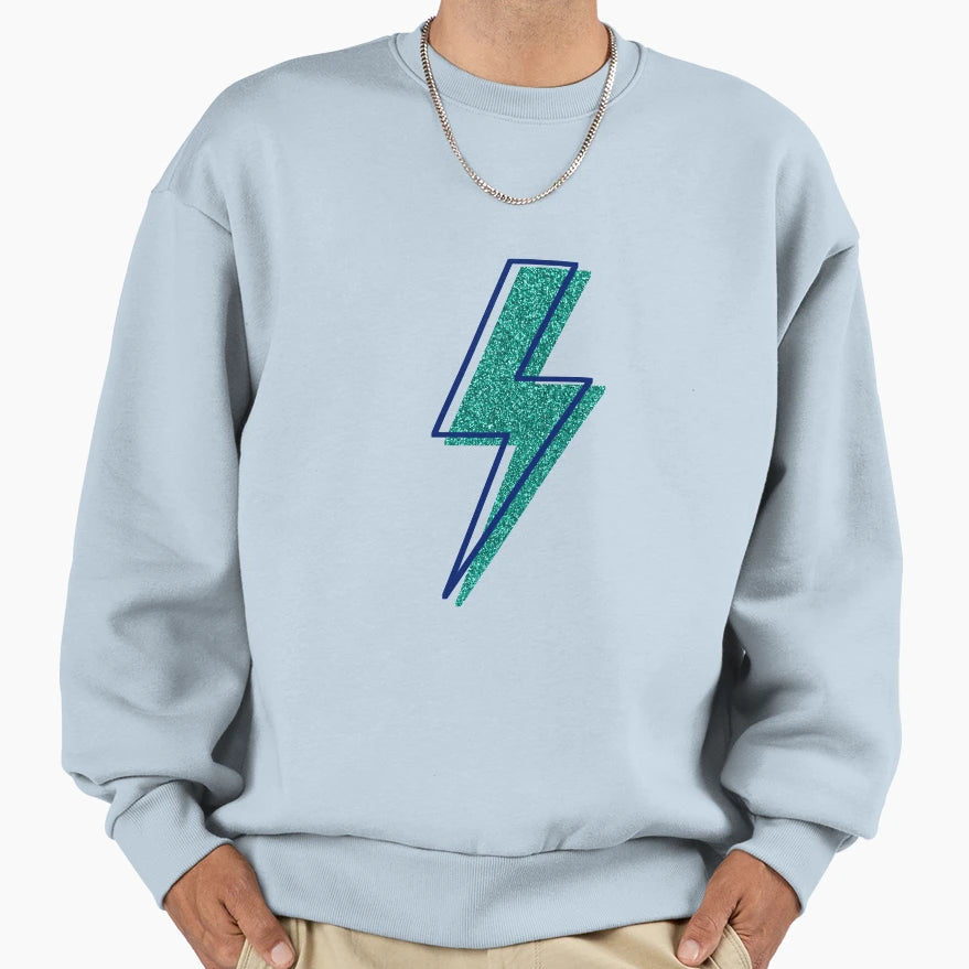 Glitter Blue Lightning Bolt Sweatshirt - Casual Everyday Wear Men Women - T-Shirt, Sweatshirt, Hoodie