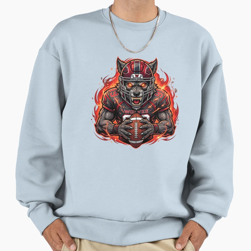 Aggressive Wolf Football Mascot Sweatshirt - Aesthetic Graphic for Adults - T-Shirt, Sweatshirt, Hoodie