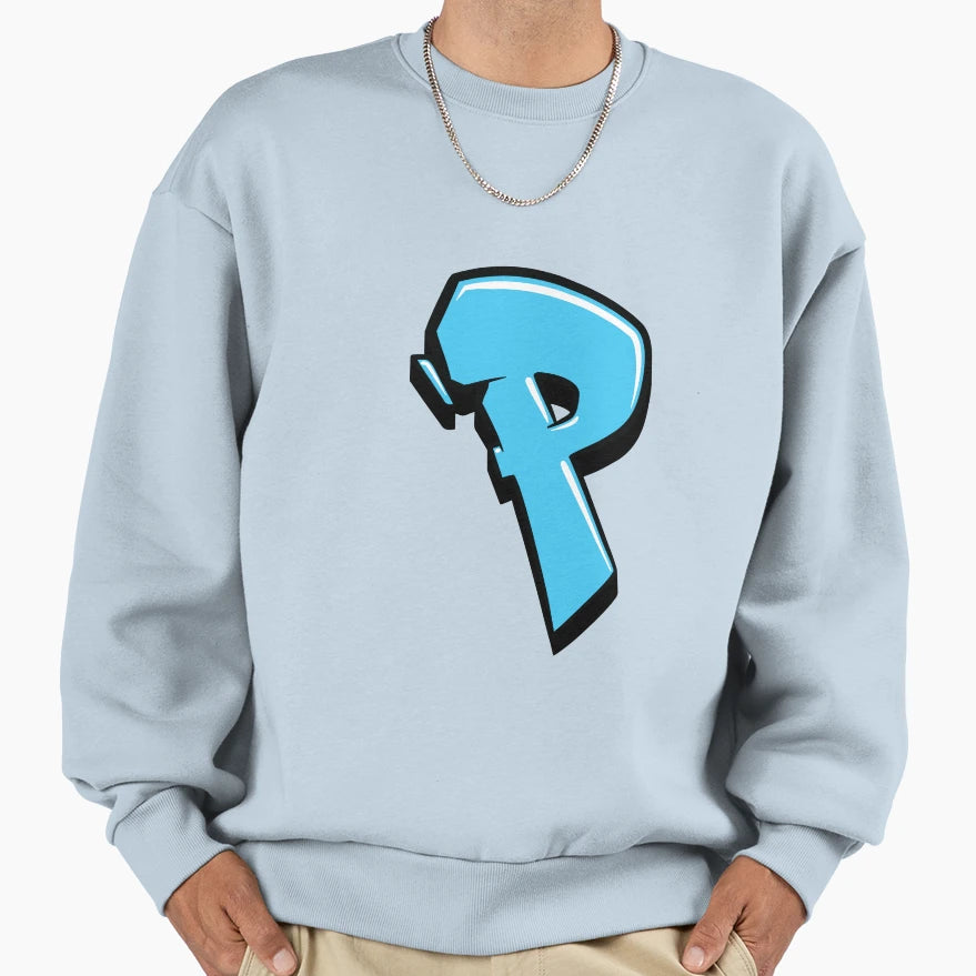 Graffiti Letter P Blue Sweatshirt - Custom Art Print for Adults - T-Shirt, Sweatshirt, Hoodie