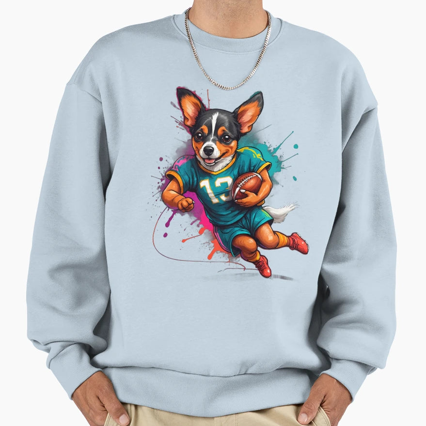 Chihuahua Dog Playing American Sweatshirt - Streetwear Style for Adults - T-Shirt, Sweatshirt, Hoodie