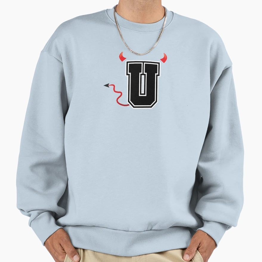 Letter U College Font Evil Sweatshirt - Aesthetic Graphic for Adults - T-Shirt, Sweatshirt, Hoodie