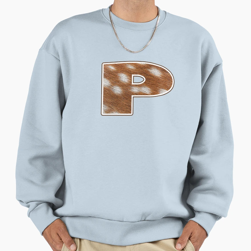 Deer Fur Texture Letter P Sweatshirt - Trendy Graphic for Adults - T-Shirt, Sweatshirt, Hoodie