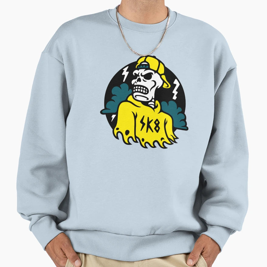 Scary Sceleton Patch Sweatshirt - Minimalist Print for Adults - T-Shirt, Sweatshirt, Hoodie