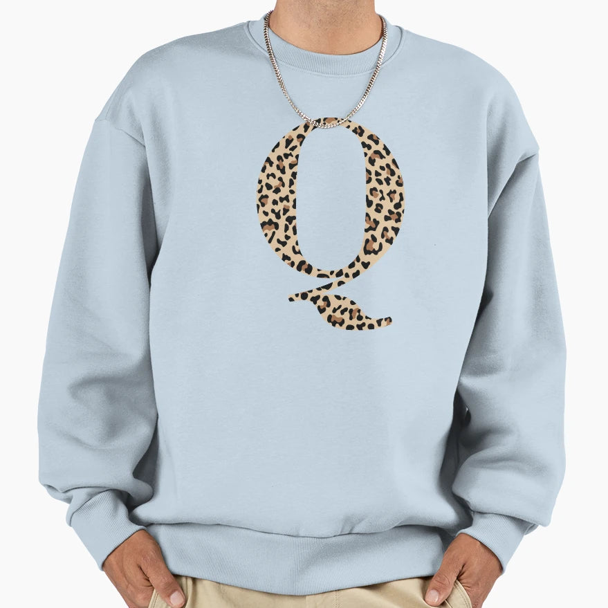Luxury Letter Q Leopard Sweatshirt - Casual Everyday Wear for Adults - T-Shirt, Sweatshirt, Hoodie