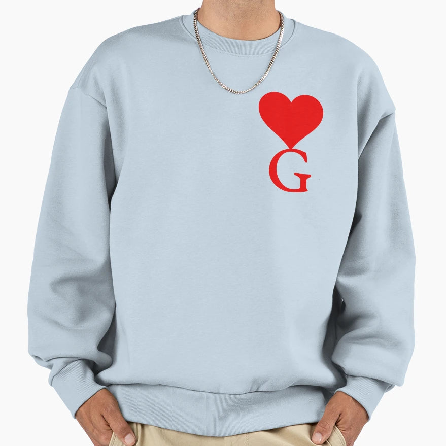 Heart Letter Initial G Black Sweatshirt - Casual Everyday Wear Men Women - T-Shirt, Sweatshirt, Hoodie