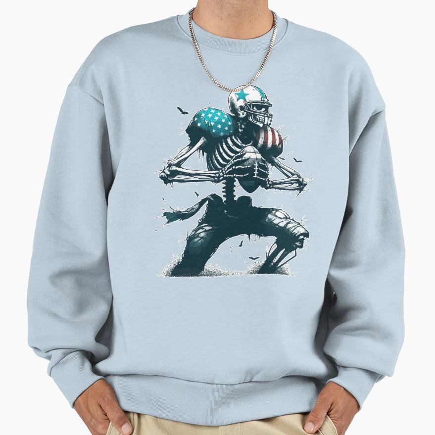Spooky Season Skeleton American Sweatshirt - Casual Everyday Wear Unisex - T-Shirt, Sweatshirt, Hoodie