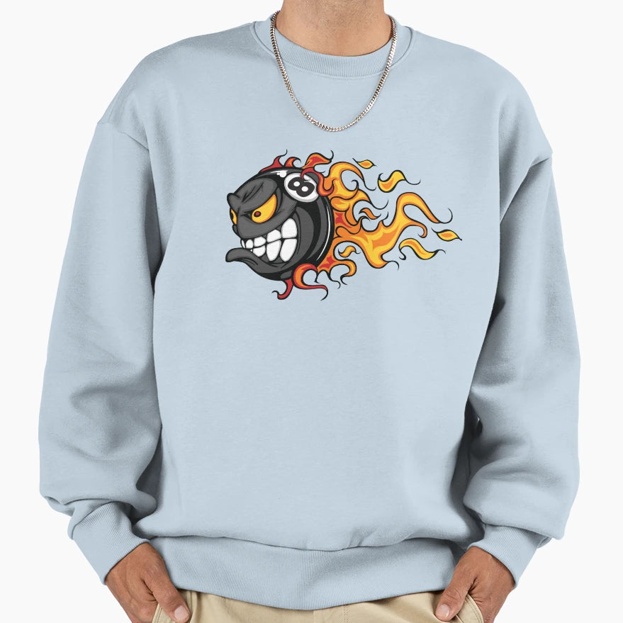 Billiars Pool Ball Flames Sweatshirt - Minimalist Print Unisex - T-Shirt, Sweatshirt, Hoodie