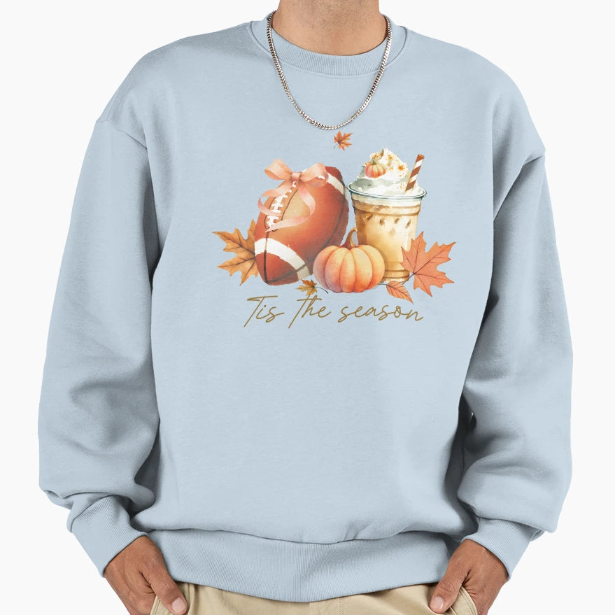 Tis Football And Pumpkins Spice Sweatshirt - Graphic Print for Adults - T-Shirt, Sweatshirt, Hoodie