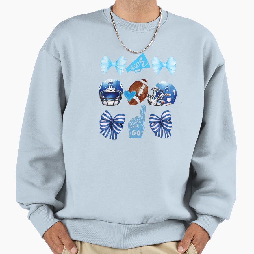 Football Mom Coquette Bow Blue Sweatshirt - Custom Art Print Men Women - T-Shirt, Sweatshirt, Hoodie