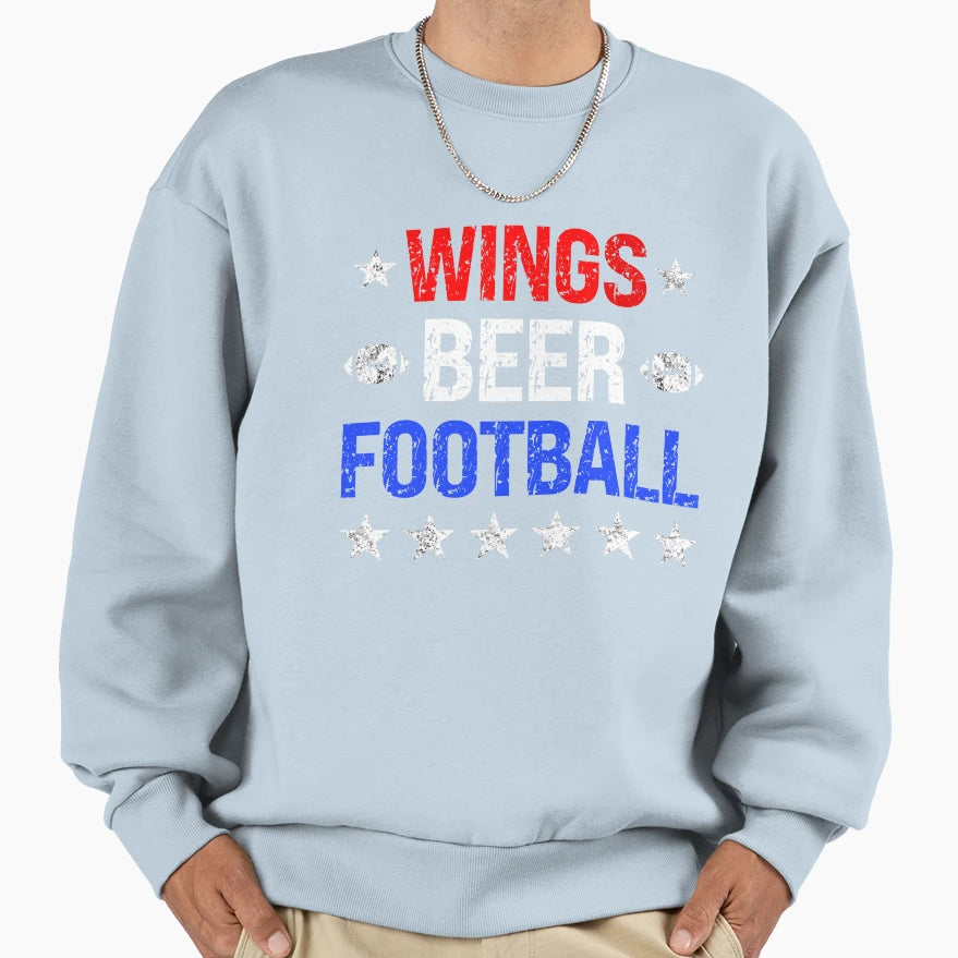 Wings Football And Beer American Sweatshirt - Unique Graphic for Adults - T-Shirt, Sweatshirt, Hoodie