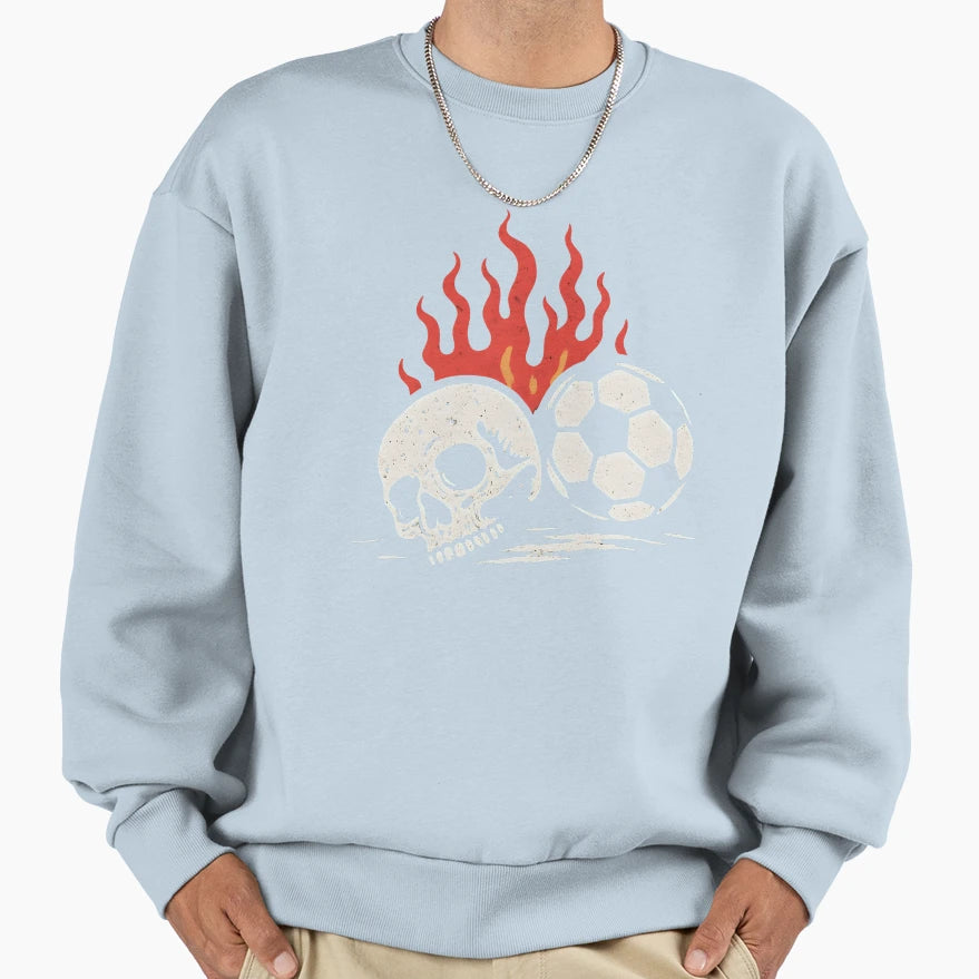 Football Skull Flames Sweatshirt - Minimalist Print for Adults - T-Shirt, Sweatshirt, Hoodie