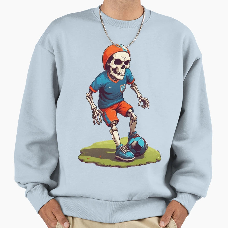 Cartoon Skull Playing Soccer Sweatshirt - Novelty Apparel for Adults - T-Shirt, Sweatshirt, Hoodie