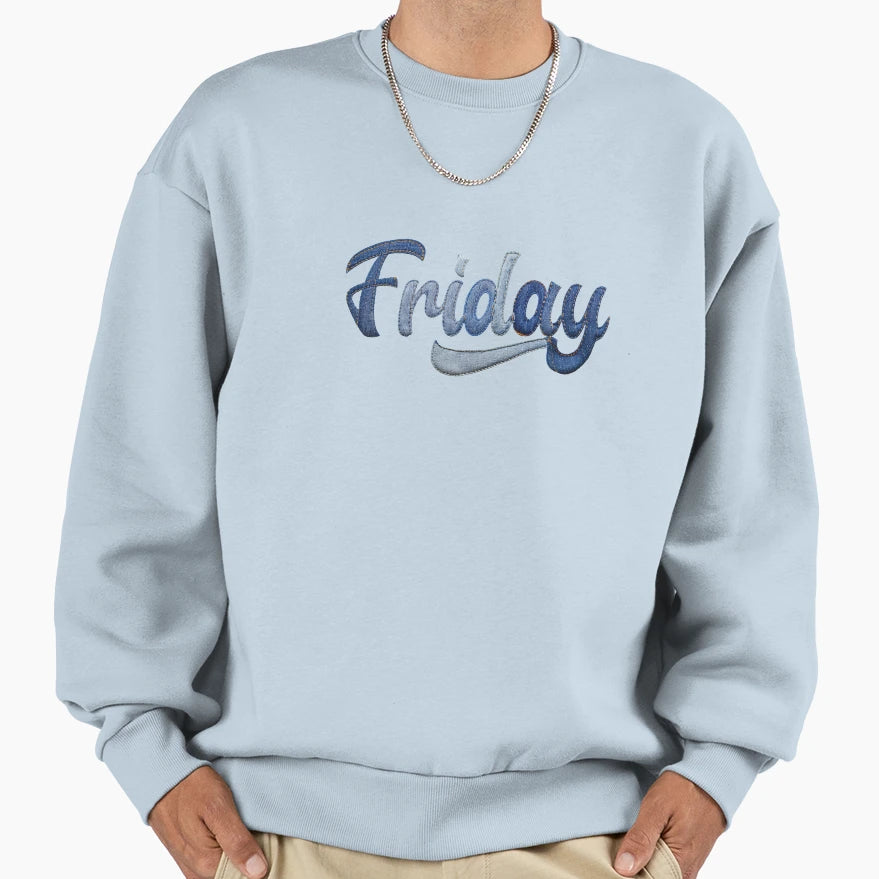 Friday Denim Patchwork Sweatshirt - Graphic Print for Adults - T-Shirt, Sweatshirt, Hoodie