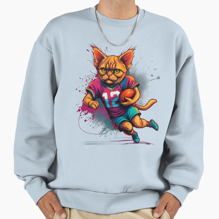 Grumpy Persian Cat Playing American Sweatshirt - Fun Novelty Design Unisex - T-Shirt, Sweatshirt, Hoodie
