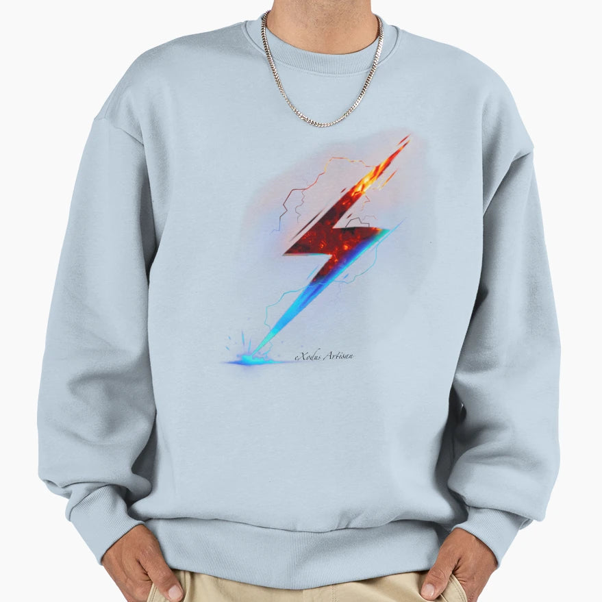 Blue Impact Lightning Sweatshirt - Custom Art Print Men Women - T-Shirt, Sweatshirt, Hoodie