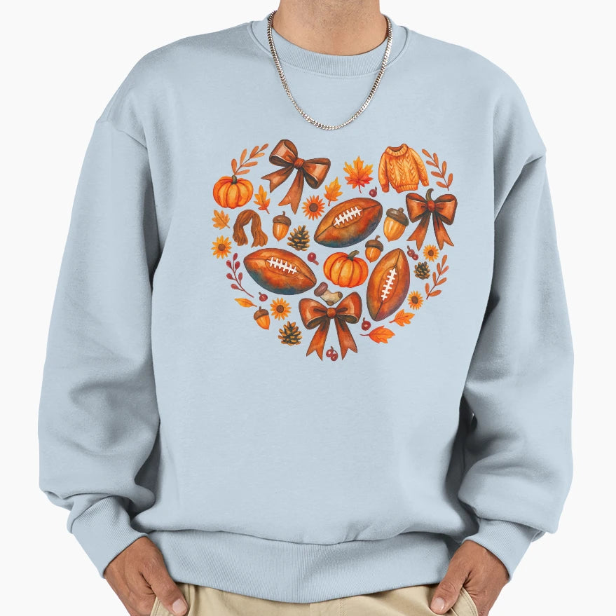 Autumn Football Heart Cozy Fall Sweatshirt - Minimalist Print for Adults - T-Shirt, Sweatshirt, Hoodie
