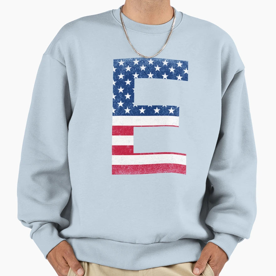 Letter E Capital Alphabet American Sweatshirt - Trendy Graphic for Adults - T-Shirt, Sweatshirt, Hoodie