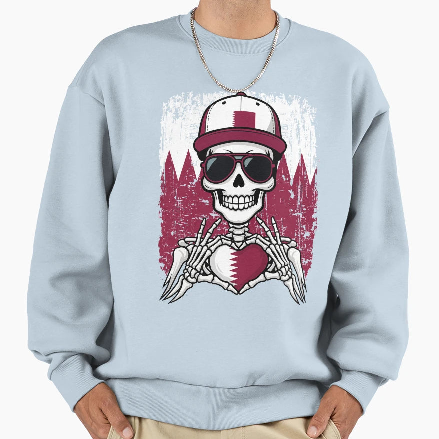 Qatar Pride Skeleton Art Sweatshirt - Unique Graphic Unisex - T-Shirt, Sweatshirt, Hoodie