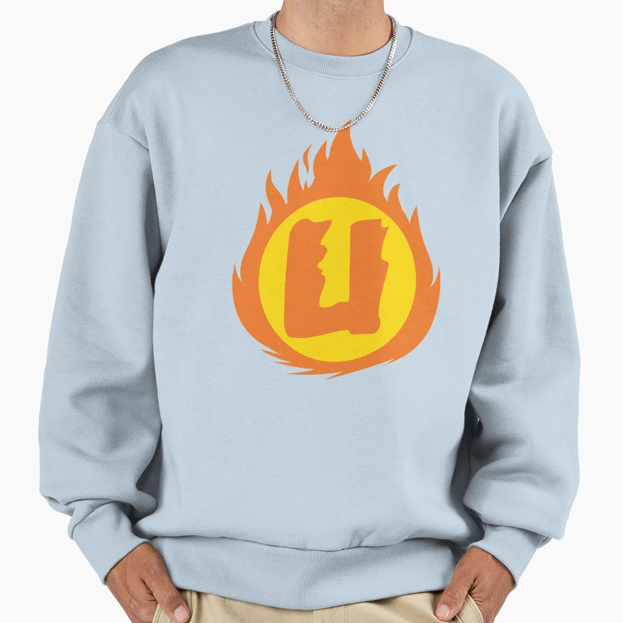 Superhero Letter U Fire Insignia Sweatshirt - Trendy Graphic for Adults - T-Shirt, Sweatshirt, Hoodie