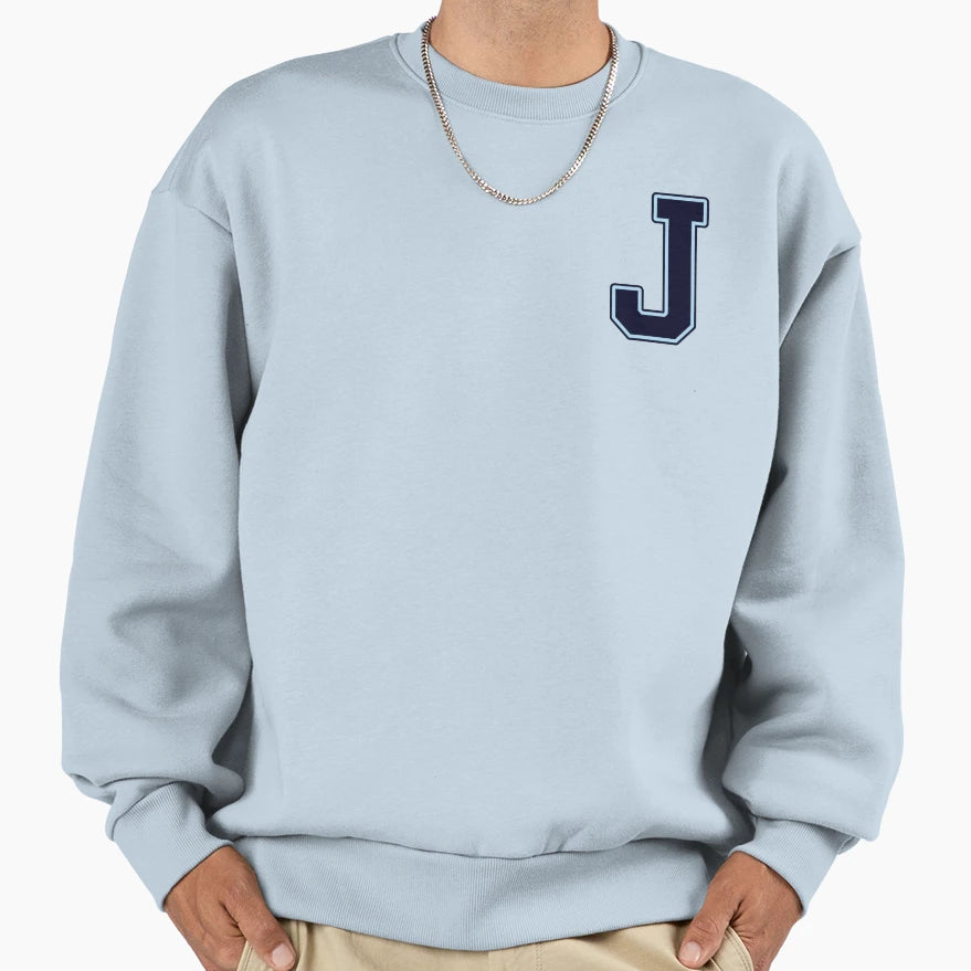 Navy Blue Letter J Initial Monogram Sweatshirt - Minimalist Print Men Women - T-Shirt, Sweatshirt, Hoodie