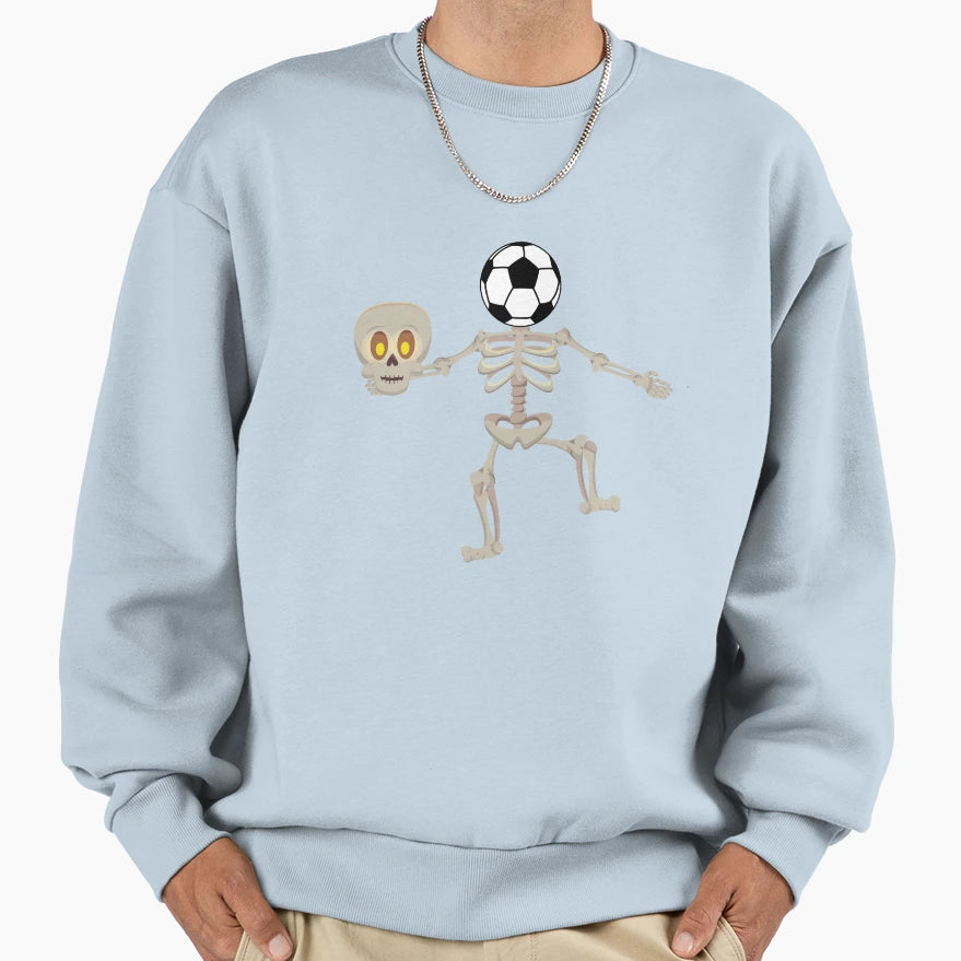 Funny Skeleton Holding Head Soccer Sweatshirt - Graphic Print for Adults - T-Shirt, Sweatshirt, Hoodie