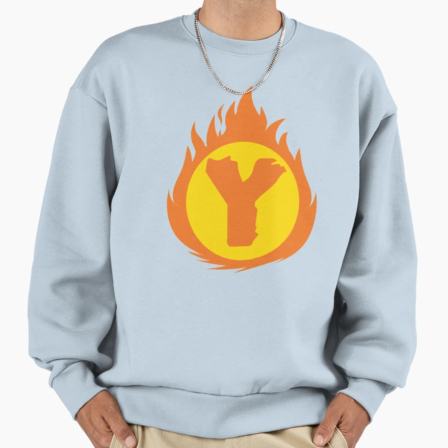 Superhero Letter Y Fire Insignia Sweatshirt - Novelty Apparel for Adults - T-Shirt, Sweatshirt, Hoodie