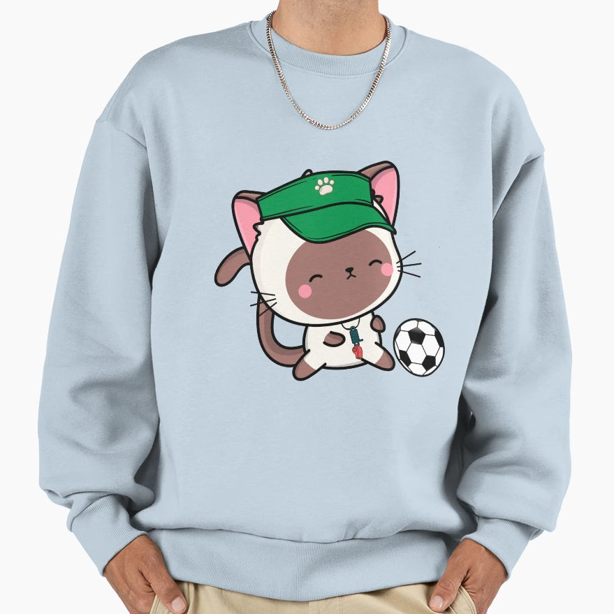 Soccer Player White Cat Sweatshirt - Aesthetic Graphic Unisex - T-Shirt, Sweatshirt, Hoodie