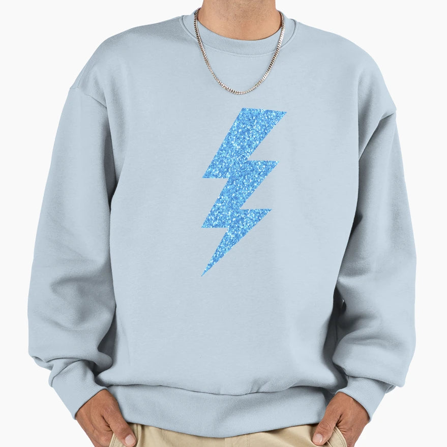 Blue Glitter Lightning Bolt Sweatshirt - Minimalist Print for Adults - T-Shirt, Sweatshirt, Hoodie