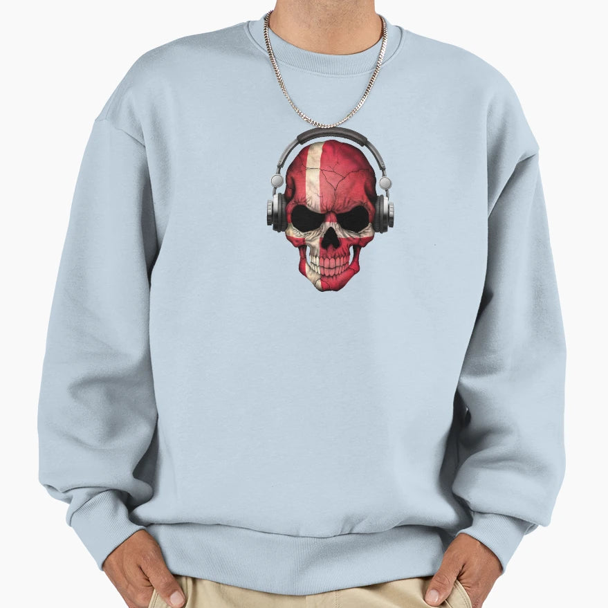 Dj Skull Danish Flag Sweatshirt - Custom Art Print for Adults - T-Shirt, Sweatshirt, Hoodie
