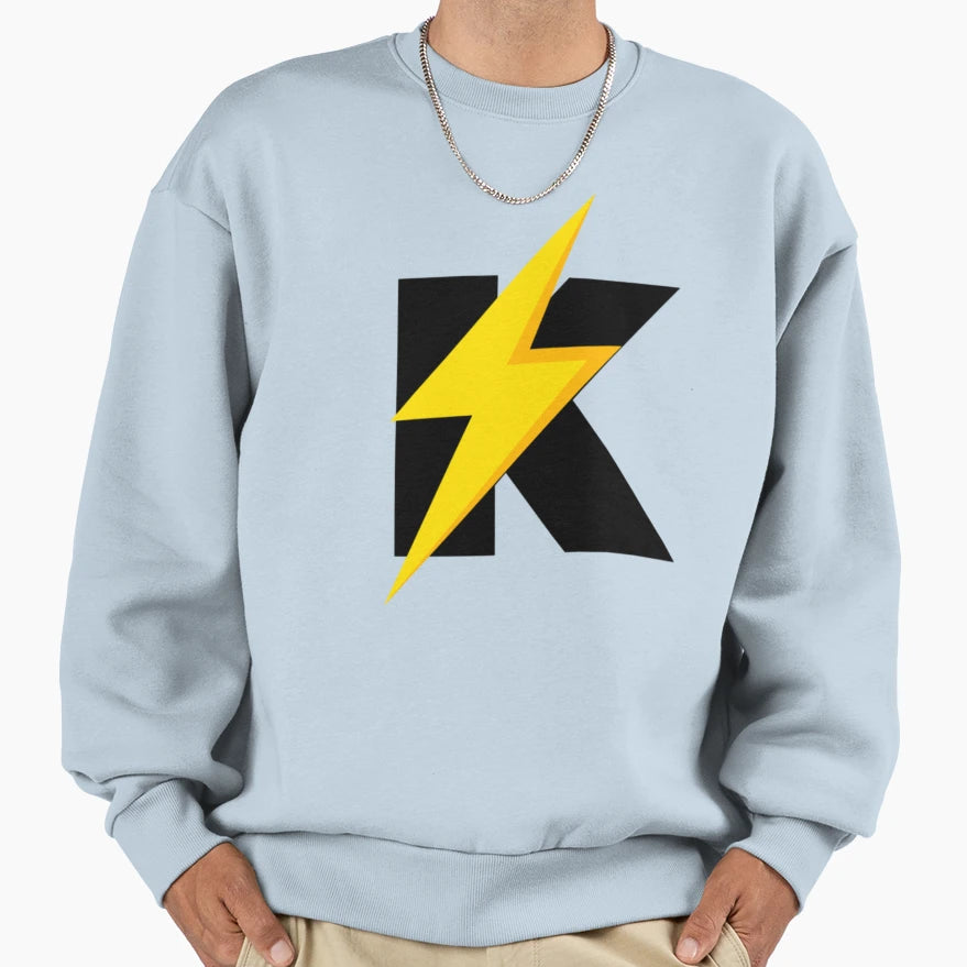 K Lightning Bolt Smiley Face Sweatshirt - Custom Art Print Men Women - T-Shirt, Sweatshirt, Hoodie