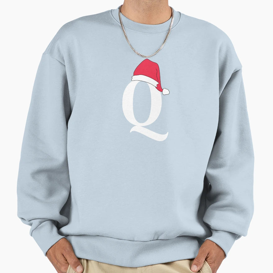 Letter Q Red Santa Hat Sweatshirt - Aesthetic Graphic Unisex - T-Shirt, Sweatshirt, Hoodie