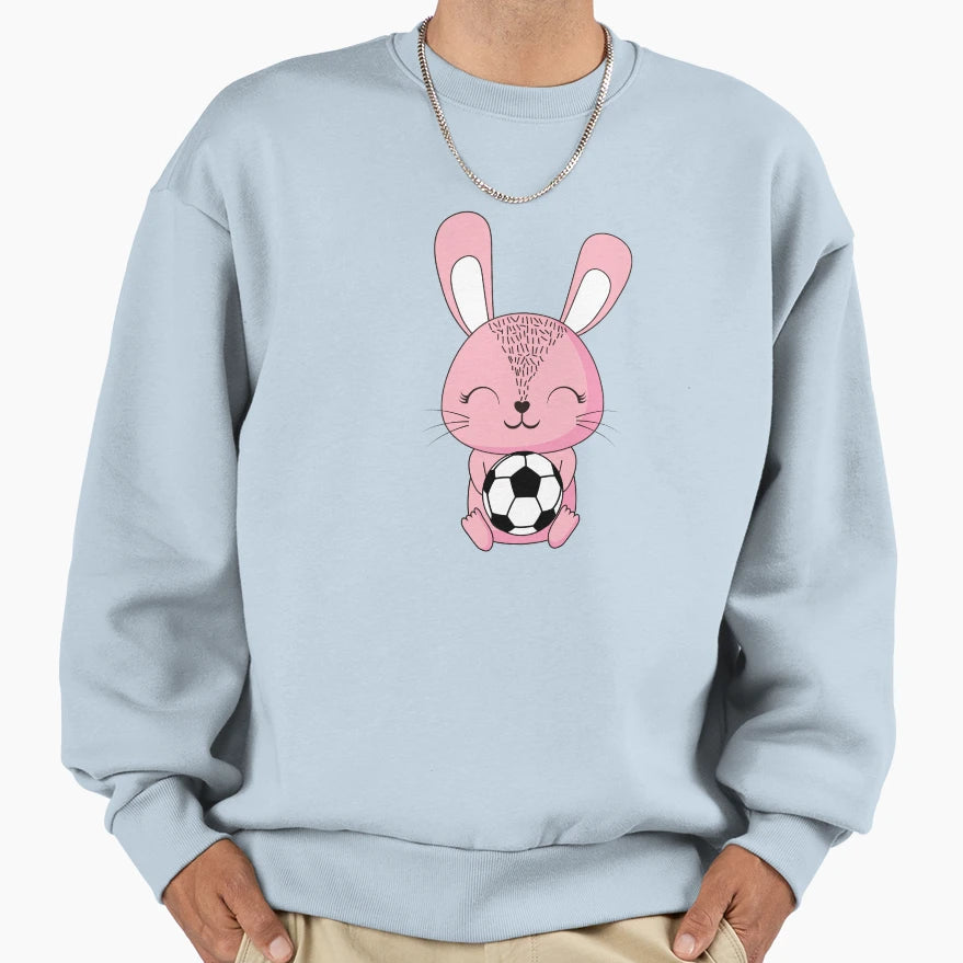 Rabbit Holding Soccer Ball Sweatshirt - Graphic Print for Adults - T-Shirt, Sweatshirt, Hoodie