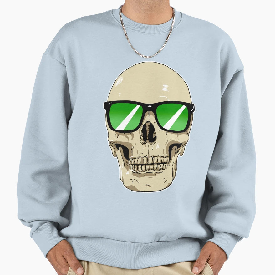 Skull Wearing Sunglasses Green Sweatshirt - Minimalist Print for Adults - T-Shirt, Sweatshirt, Hoodie
