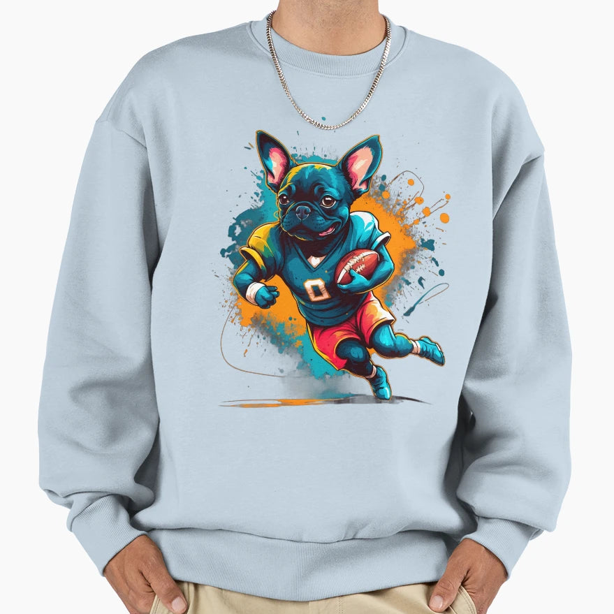 French Bulldog Playing American Football Sweatshirt - Trendy Graphic Unisex - T-Shirt, Sweatshirt, Hoodie