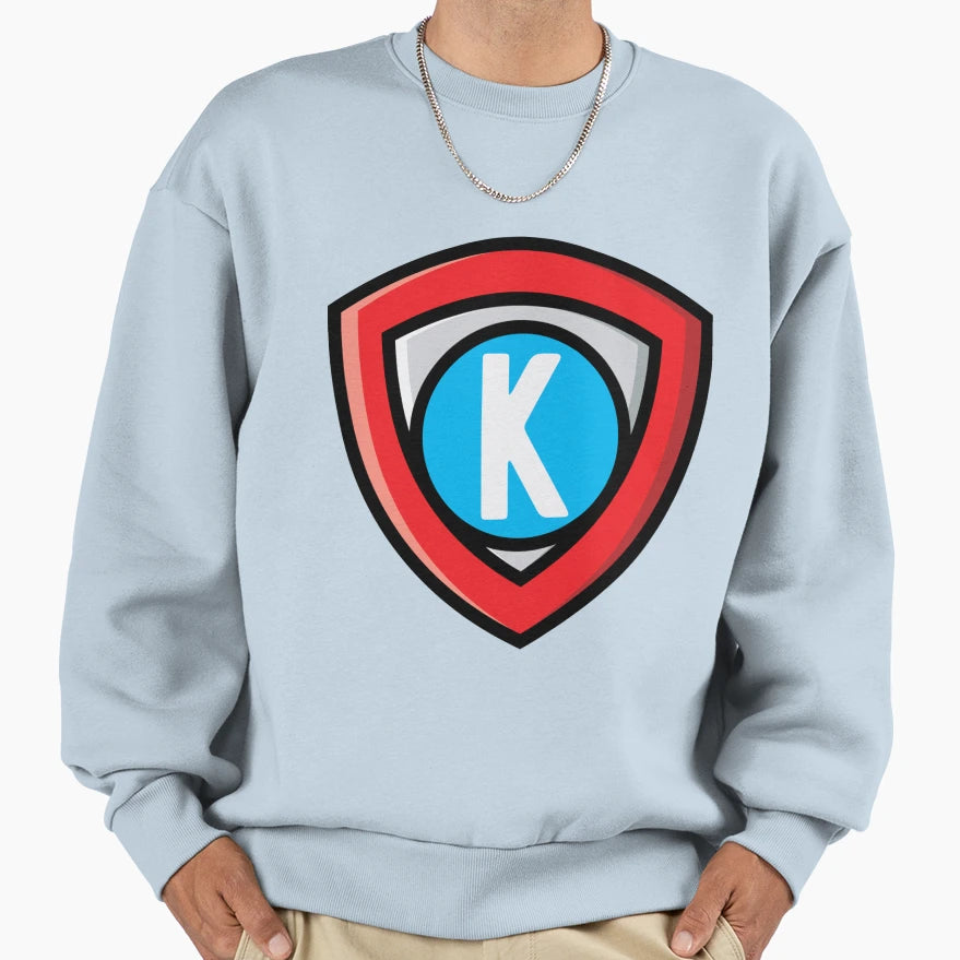 Letter K Superhero Emblem Sweatshirt - Aesthetic Graphic Unisex - T-Shirt, Sweatshirt, Hoodie