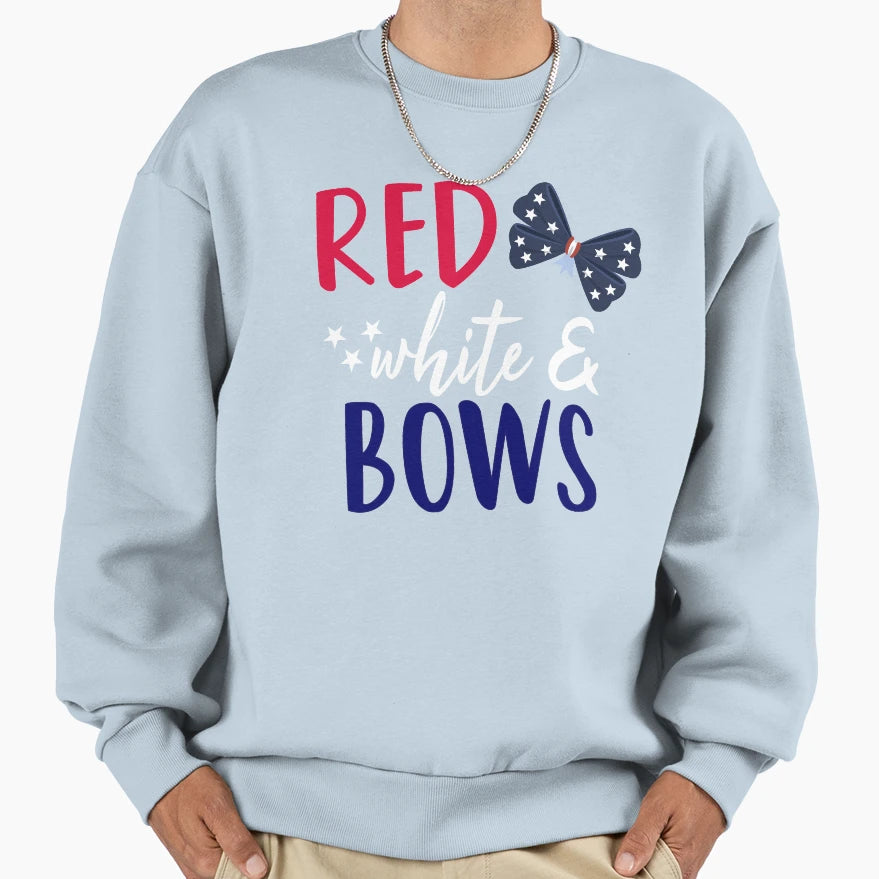 Red White And Bows Patriotic Sweatshirt - Casual Everyday Wear Men Women - T-Shirt, Sweatshirt, Hoodie