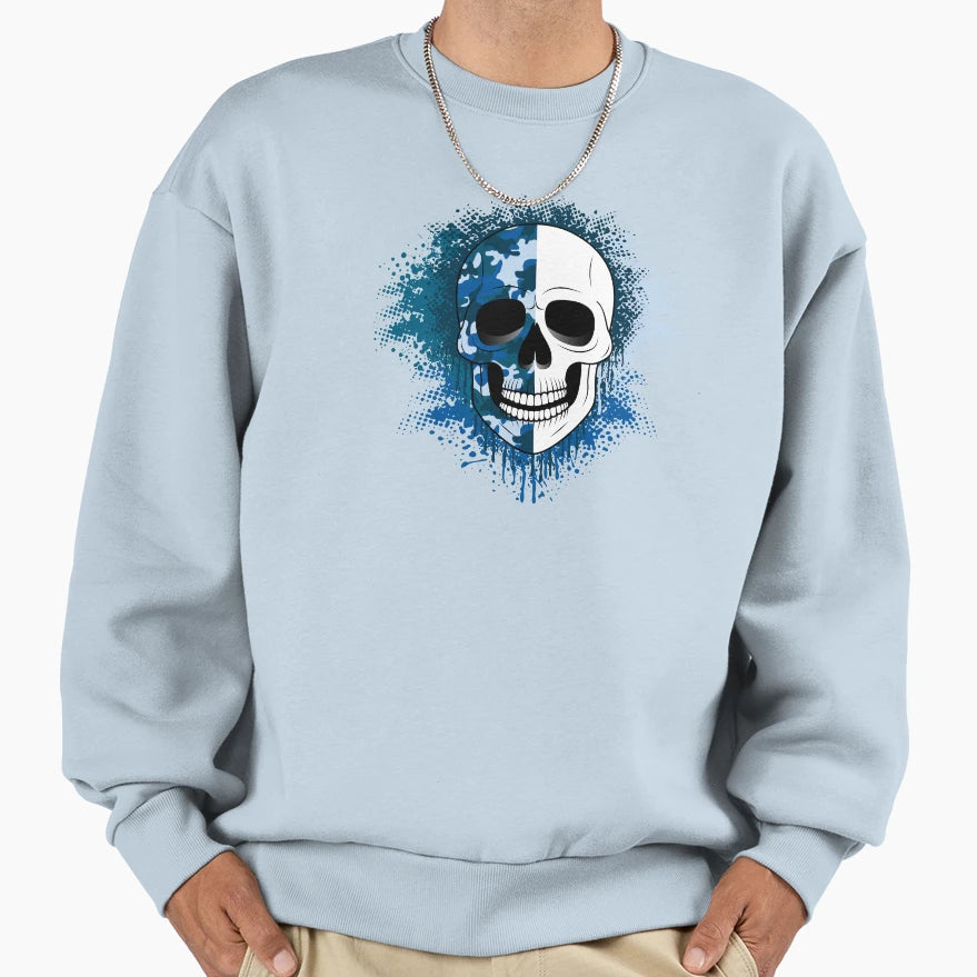 Skull Camouflage Berry Blue Sweatshirt - Fun Novelty Design for Adults - T-Shirt, Sweatshirt, Hoodie