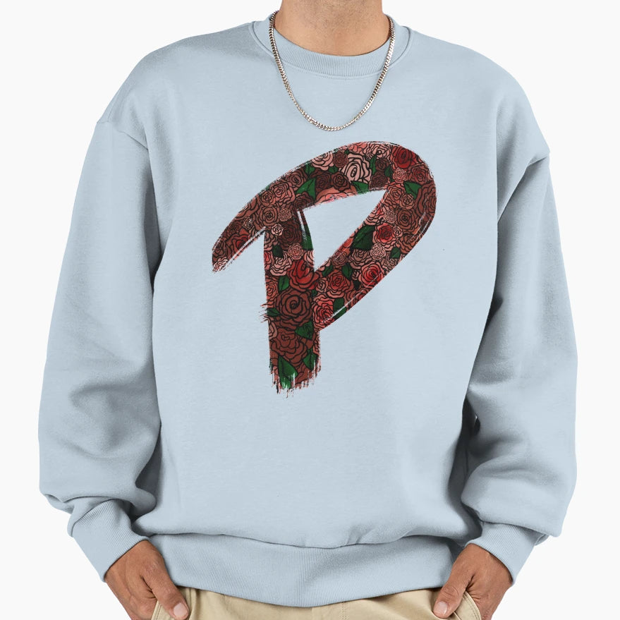 Watercolor Roses Monogram Letter P Sweatshirt - Graphic Print for Adults - T-Shirt, Sweatshirt, Hoodie