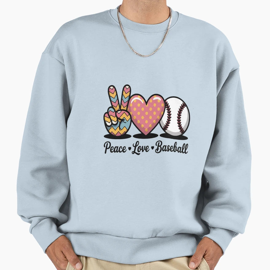 Peace Love Baseball Sweatshirt - Casual Everyday Wear Men Women - T-Shirt, Sweatshirt, Hoodie