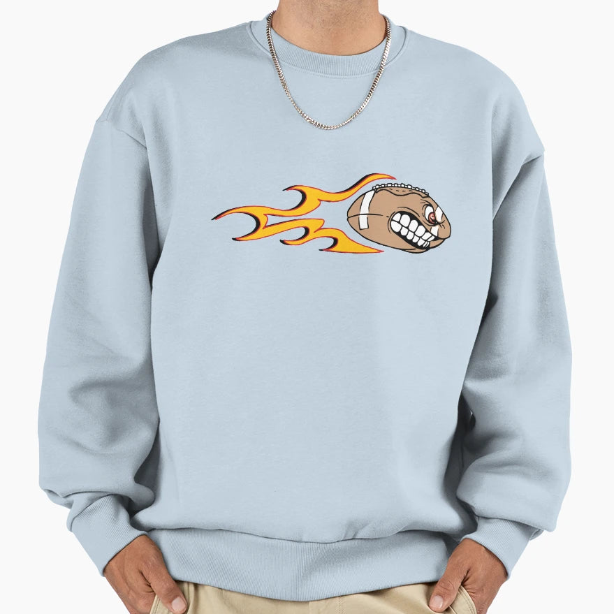 Angry Flaming American Football Ball Sweatshirt - Graphic Print Men Women - T-Shirt, Sweatshirt, Hoodie
